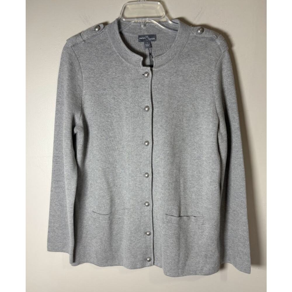 Market & Spruce Gray Cardigan Cotton Blend Sweater Size Large NWT